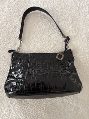 BRIGHTON luxury brand Black Patent Croc-Embossed leather, Shoulder Bag.